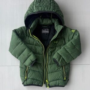 Kamik Kids Olive Green Quilted Hooded Jacket with Neon Yellow Accents
